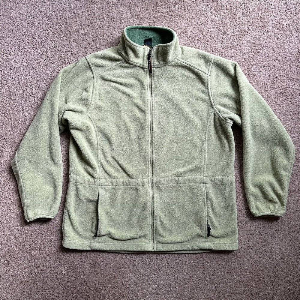LL Bean Jacket Women's Large Full Zip Up Mock Neck Light Green Fleece